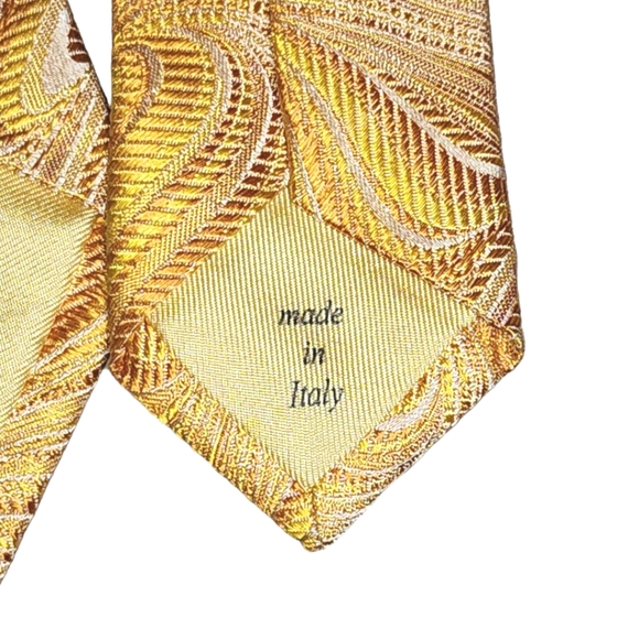 Tino Cosma Luxury Italian Handmade Yellow & Gold Swirled Pattern 100% Silk Tie - Picture 5 of 7